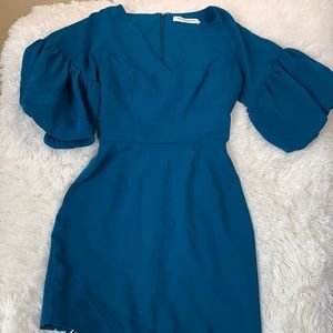 Amanda Uprichard teal dress stunning slight balloon sleeve